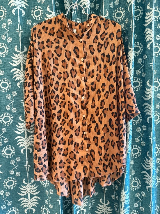 Free People Intimately FP Leopard Print Wake Up Flowing Tunic Shirt Brown XS - Picture 6 of 11